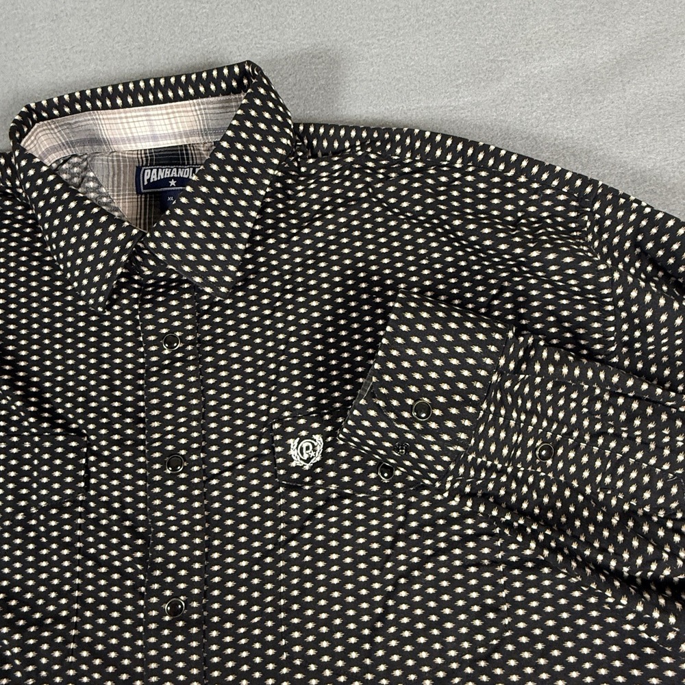 Panhandle XL Black Button Up Aztec Geometric Pattern Western Black Pearl Snap
